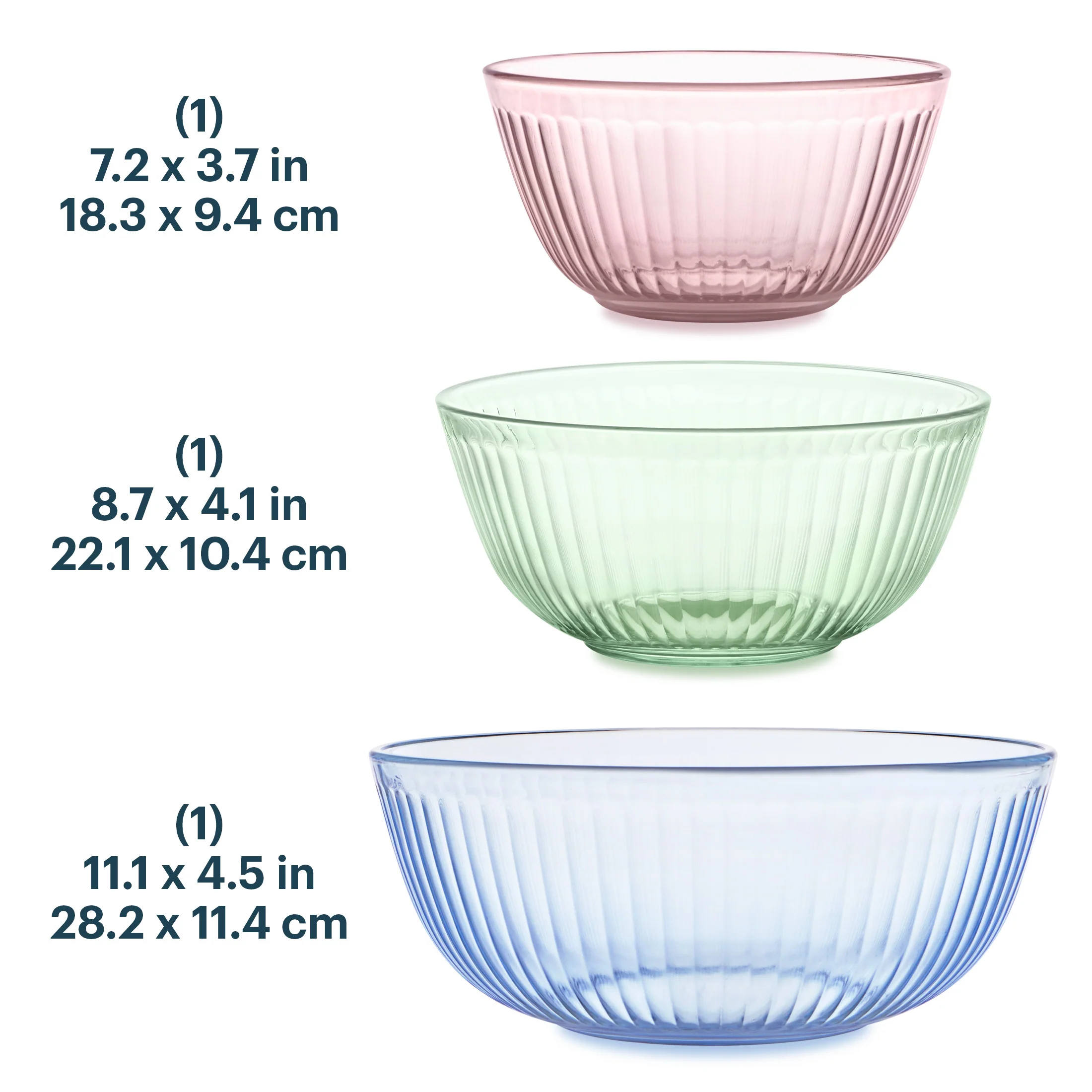 Pyrex® Colors Sculpted Tinted 3-piece Mixing Bowl Set, No Lid (Pink,Green,Blue) - Image 3