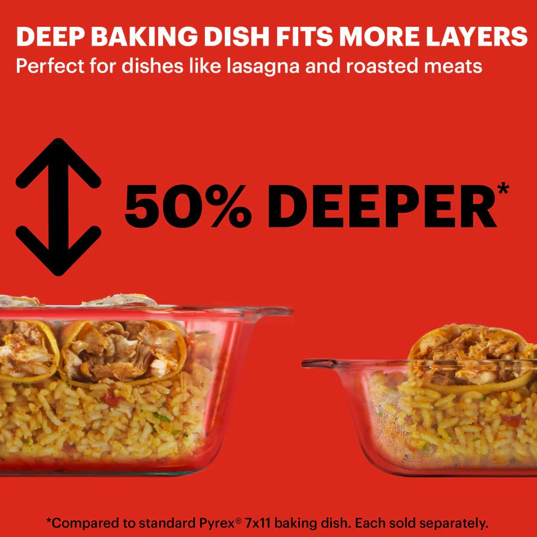 Pyrex® Deep 9 x 13" Rectangular Glass Baking Dish with Blue Lid - Image 3