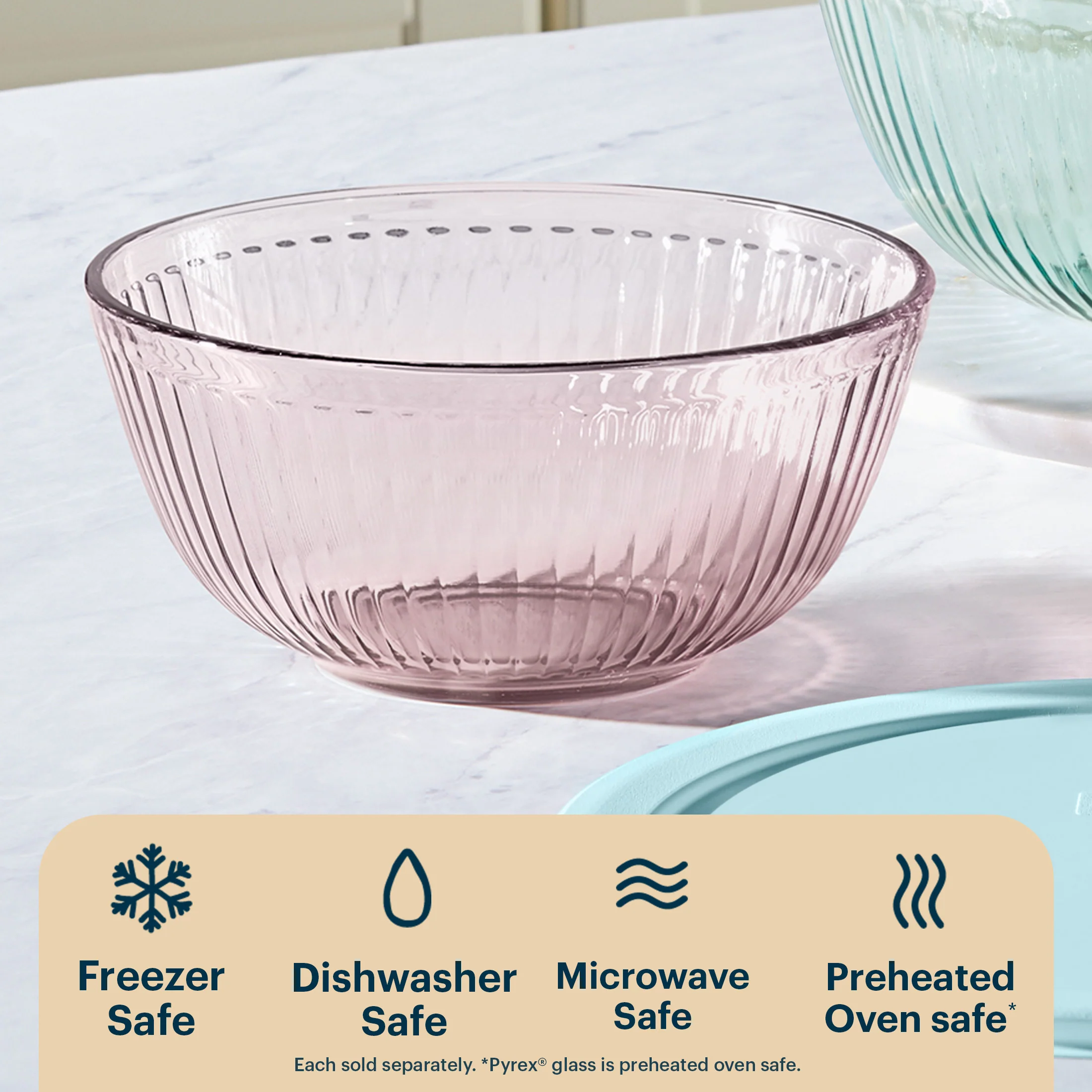 Pyrex® Sculpted Tinted Glass 2.3QT Mixing Bowl with Lid, Pink - Image 4