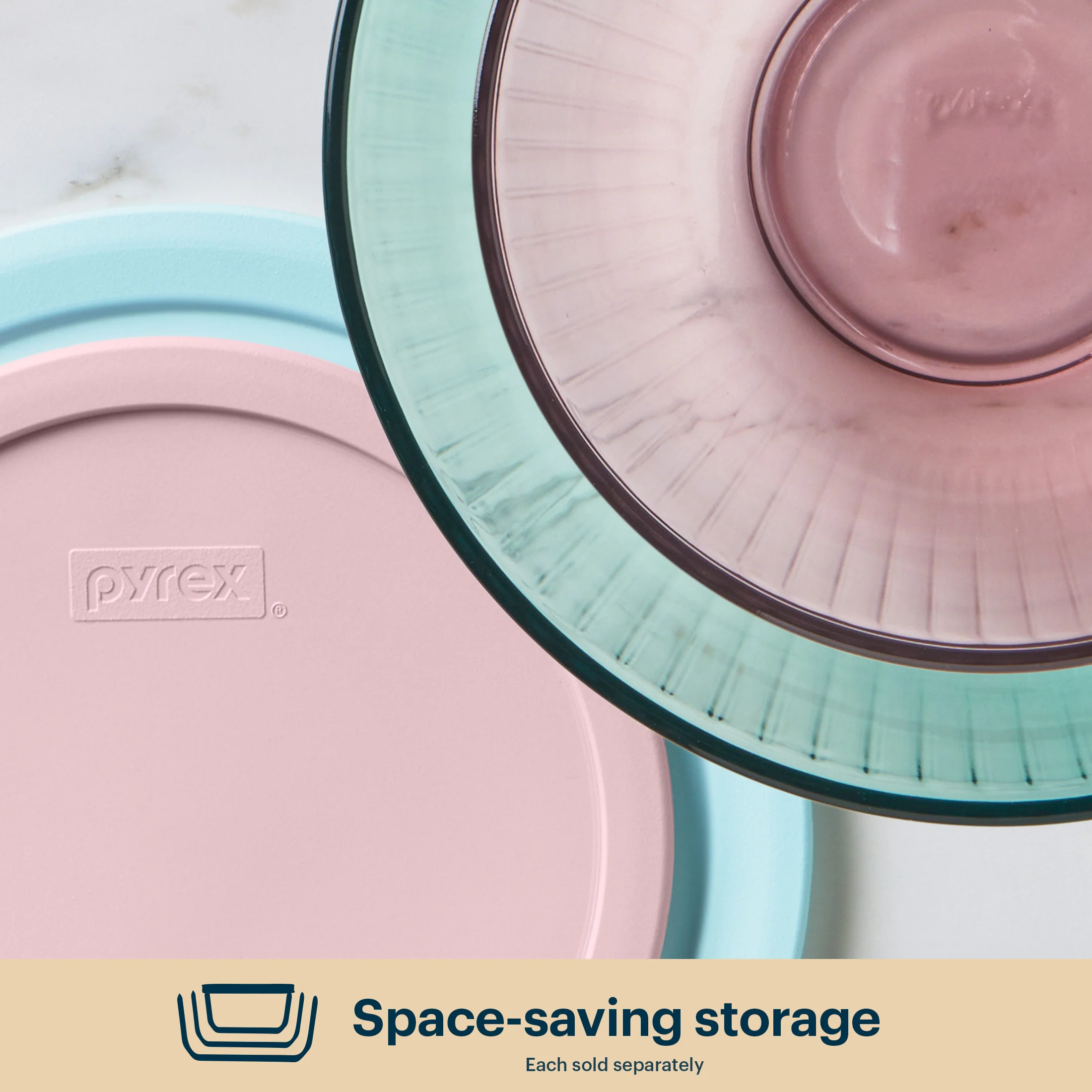 Pyrex® Sculpted Tinted Glass 2.3QT Mixing Bowl with Lid, Pink - Image 5