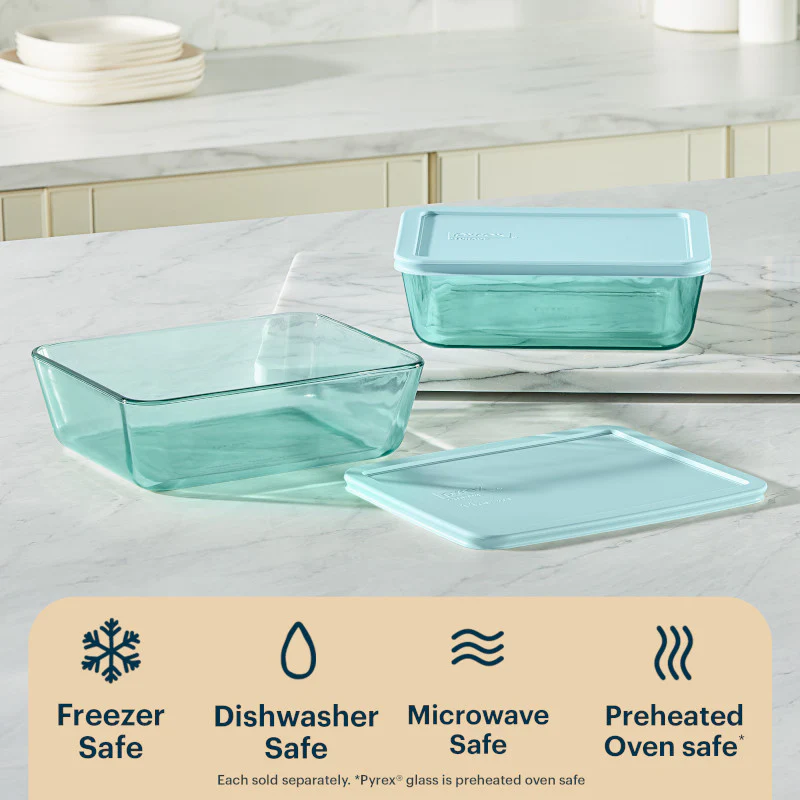 Pyrex® Simply Store® Tinted Glass 11-cup Rectangle Storage Container with Lid, Aqua - Image 4