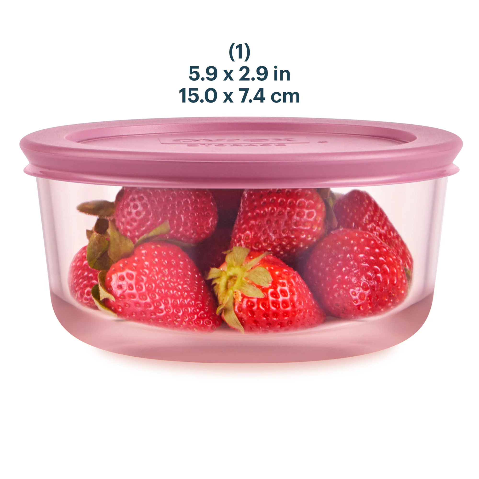 Pyrex® Simply Store® Tinted Glass 4-cup Round Storage Container with Lid, Pink - Image 2