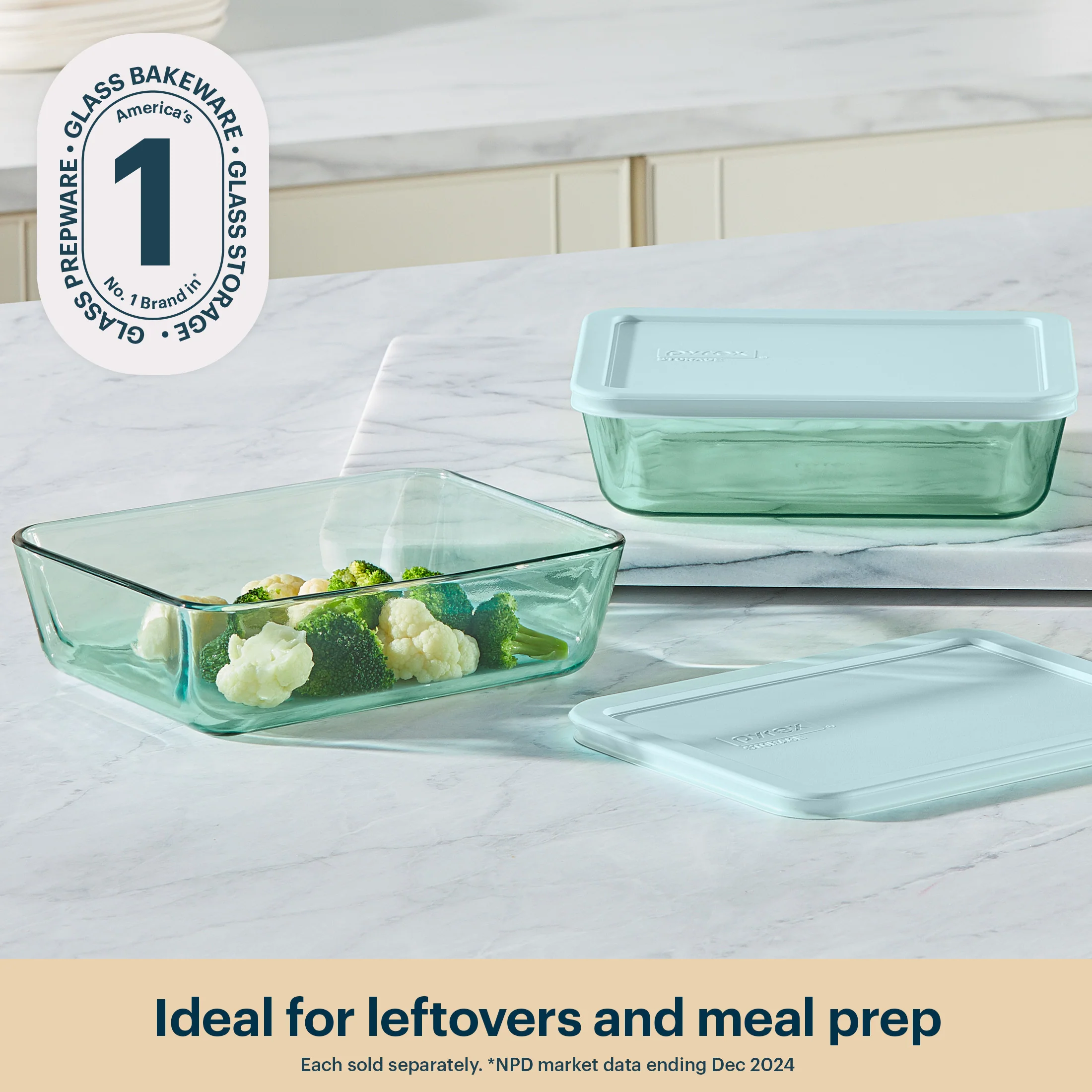 Pyrex® Simply Store® Tinted Glass 6-cup Rectangle Storage Container with Lid, Aqua - Image 3