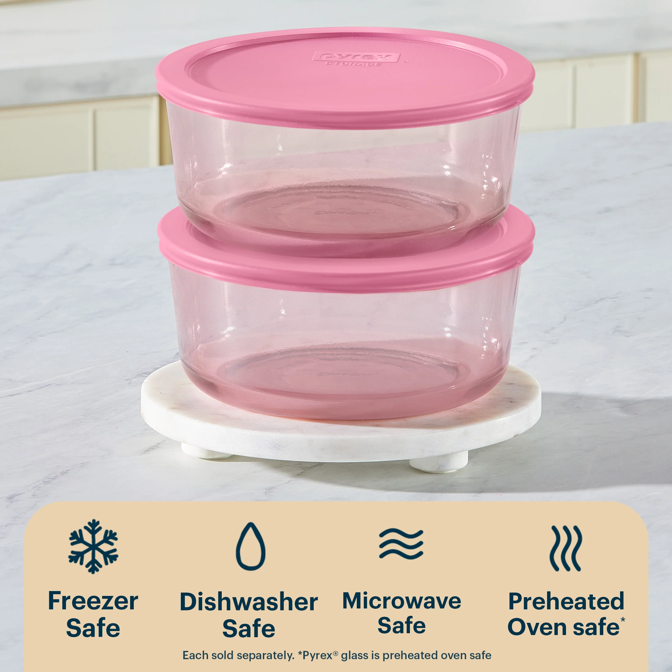 Pyrex® Simply Store® Tinted Glass 7-cup Round Storage Container with Lid, Pink - Image 4