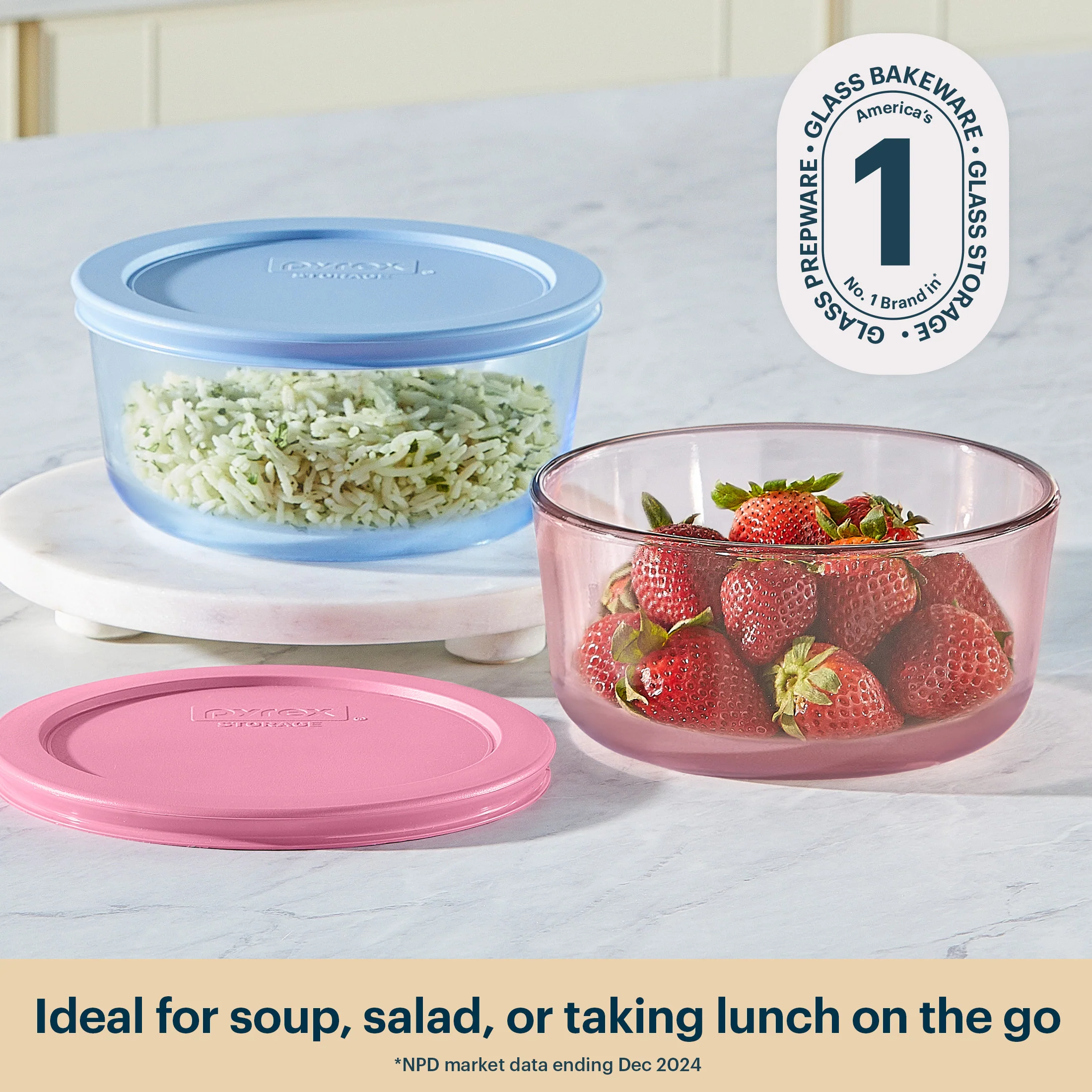 Pyrex® Simply Store® Tinted Glass 4-cup Round Storage Containers, 4-pc Set, Mixed Colors - Image 2