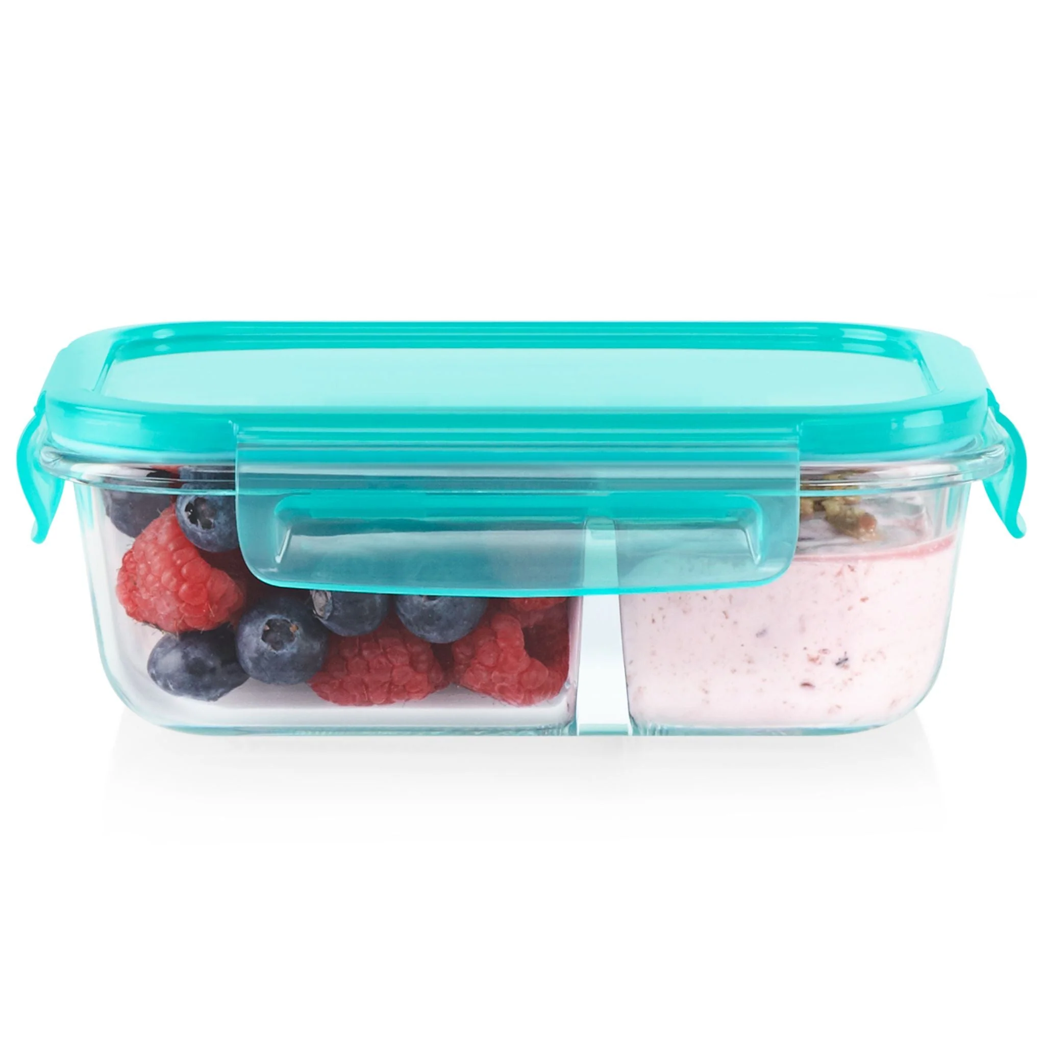 Pyrex® MealBox™ 2.3-cup Divided Glass Food Storage Container with Turquoise Lid - Image 2