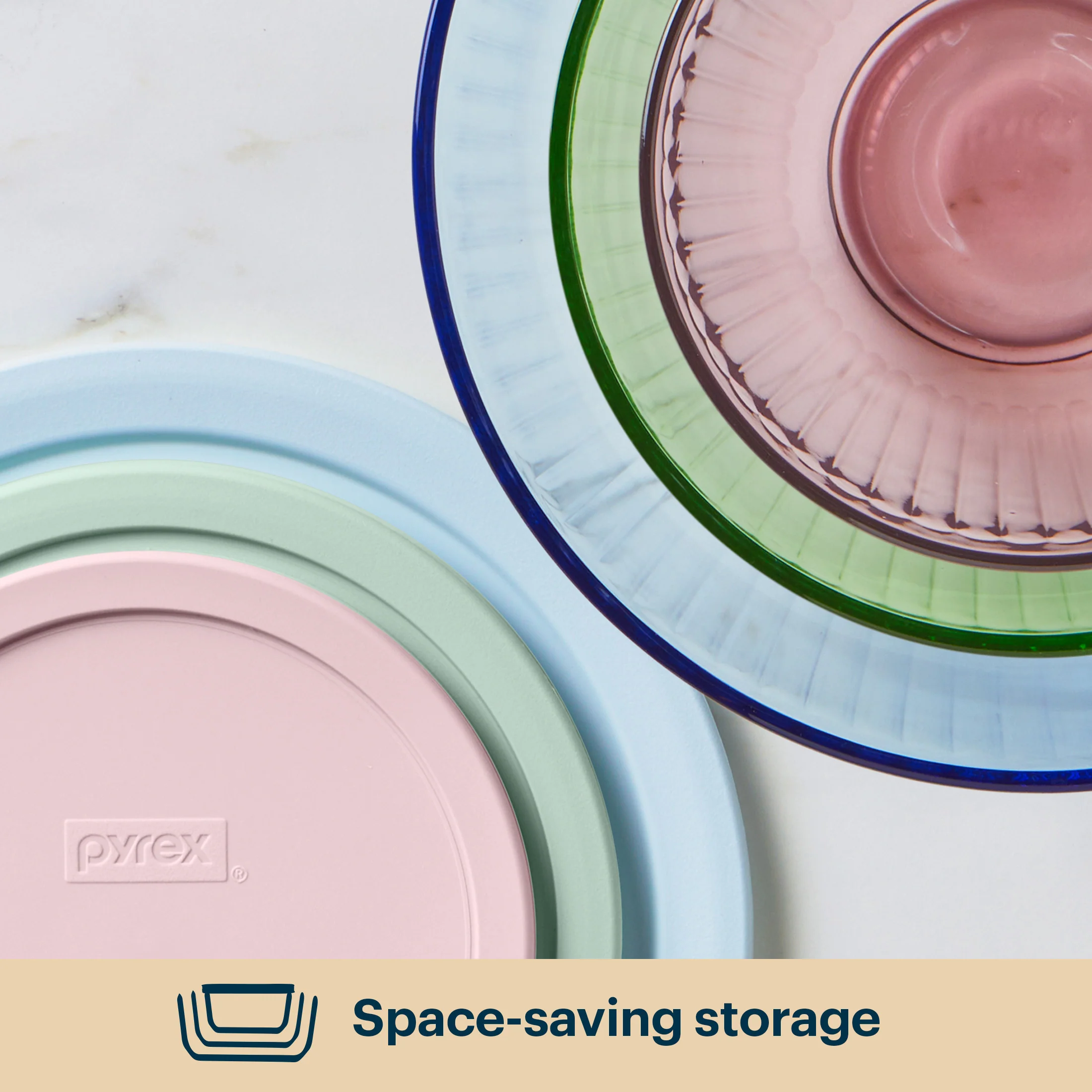 Pyrex® Sculpted Tinted Glass Mixing Bowls with Lids, 6-pc Set, Mixed Colors - Image 5