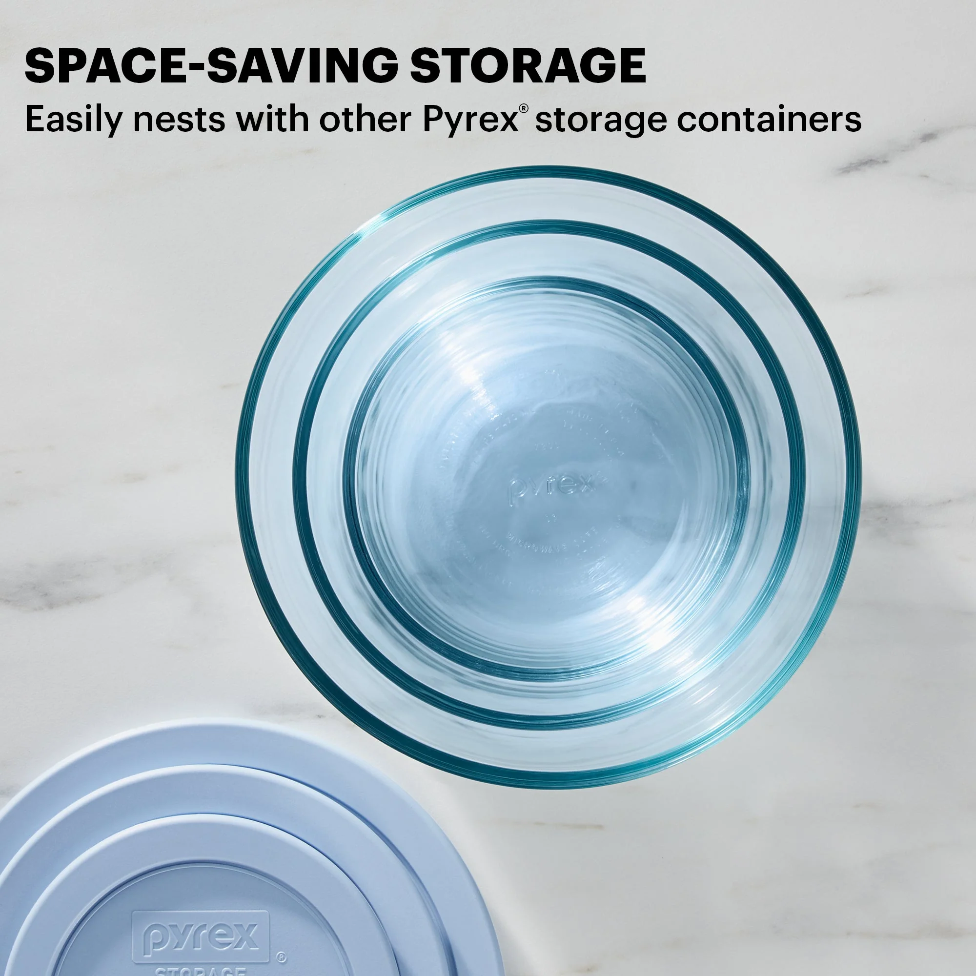 Pyrex® Simply Store® Tinted 10-piece Round Storage Set with Blue Plastic Lids - Image 4