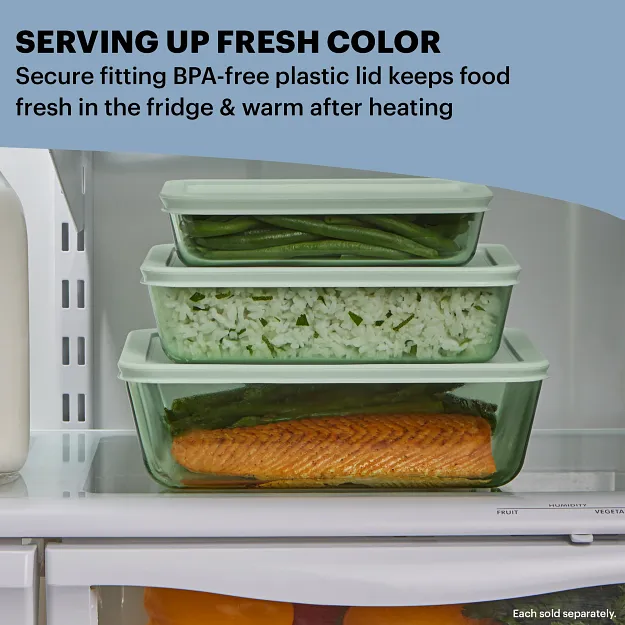 Pyrex® Simply Store® Tinted 4-piece Rectangle Storage Set with Green Plastic Lids - Image 4