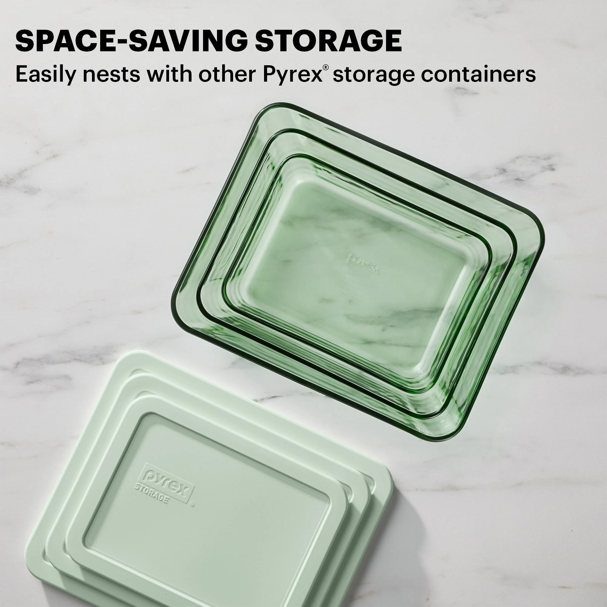 Pyrex® Simply Store® Tinted 6-piece Rectangle Storage Set with Plastic Lids, Green - Image 3