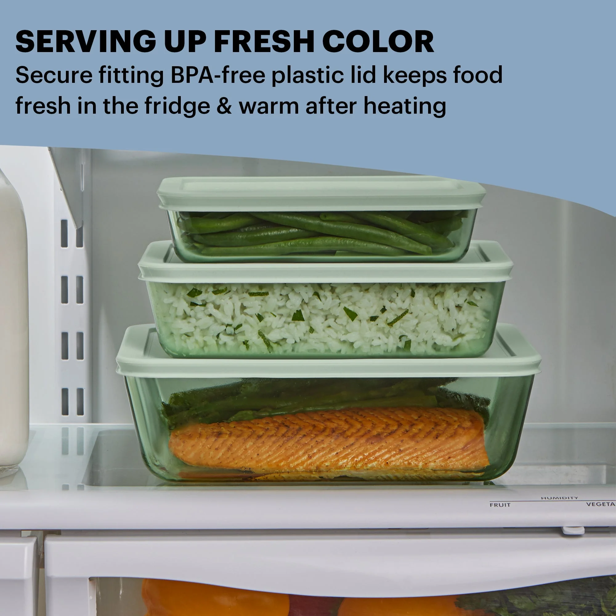 Pyrex® Simply Store® Tinted 6-piece Rectangle Storage Set with Plastic Lids, Green - Image 4