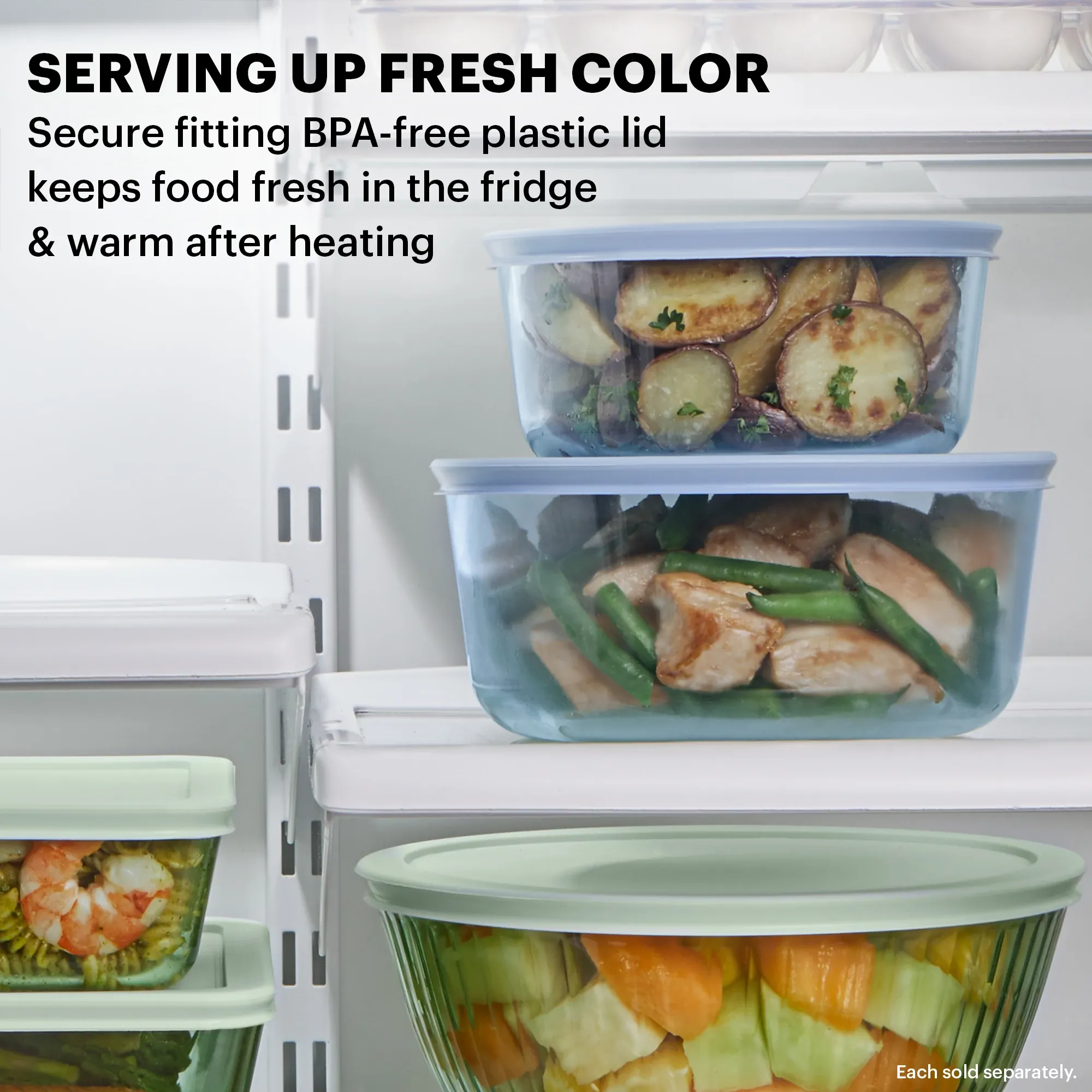 Pyrex® Simply Store® Tinted 6-piece Round Storage Set with Blue Plastic Lids - Image 3