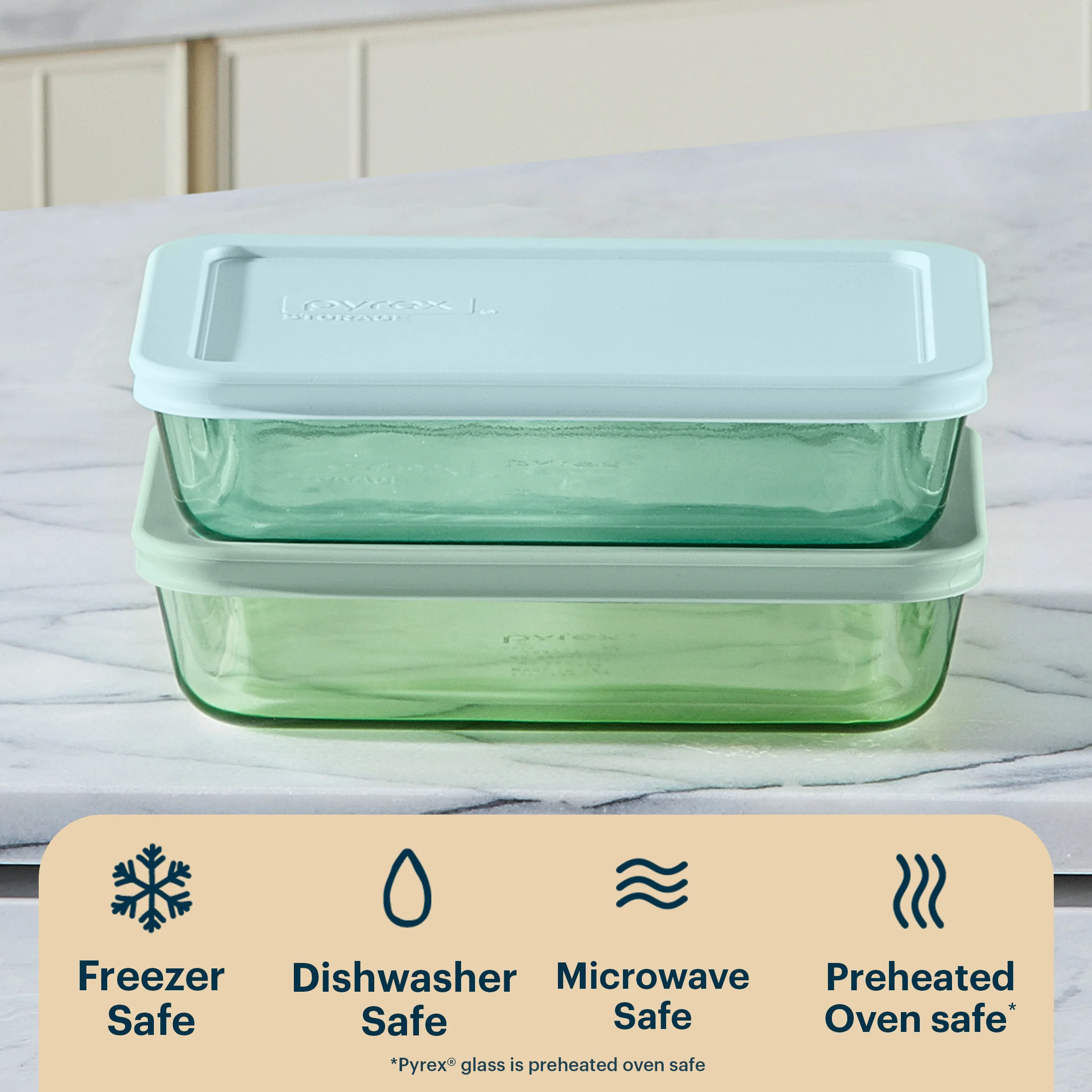Pyrex® Simply Store® Tinted Glass 3-cup Rectangle Storage Containers, 4-pc Set, Mixed Colors - Image 4