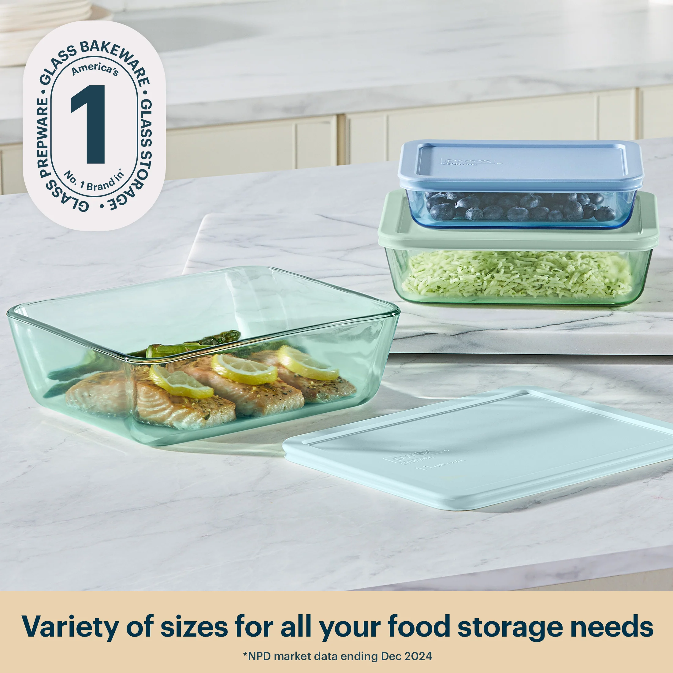 Pyrex® Simply Store® Tinted Glass Rectangle Storage Containers, 6-pc Set, Mixed Colors - Image 2